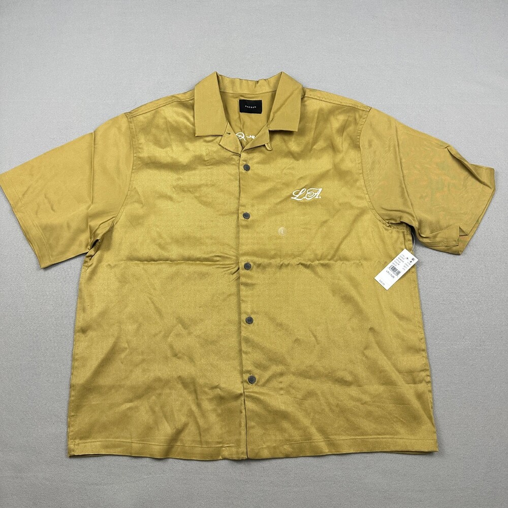 PacSun Shirt Men Large Gold Echo Park Los Angeles Bowling Camp Button Up L